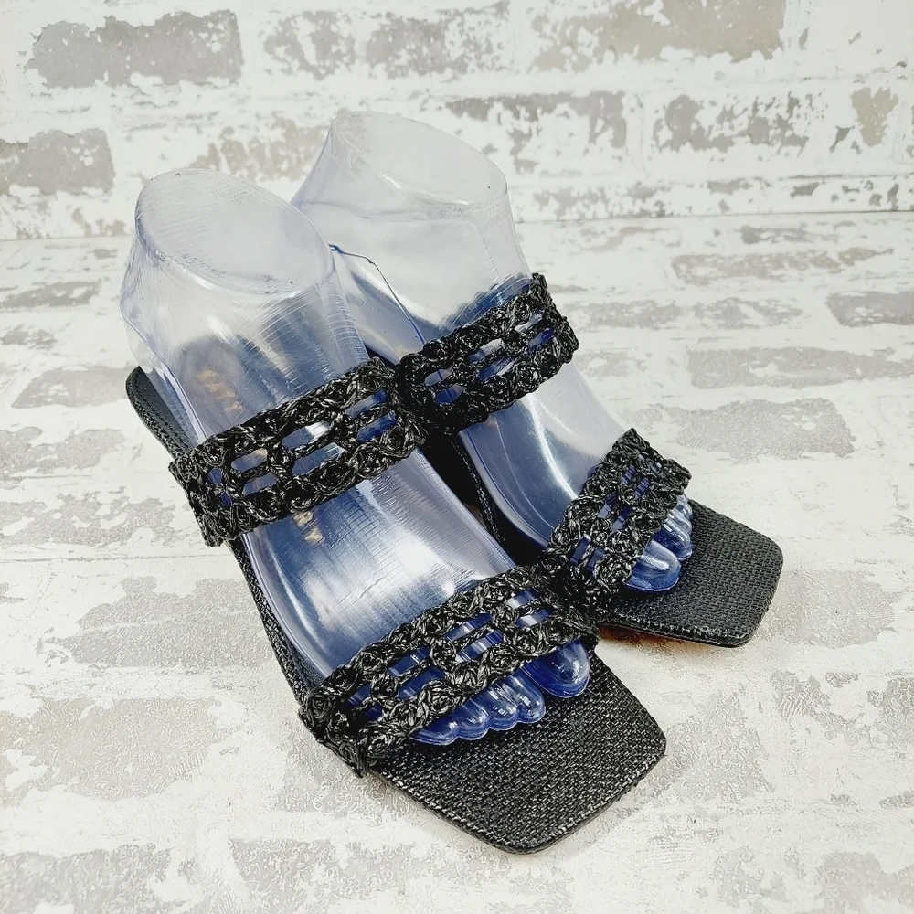 New Katy Perry The Irisia Black Woven Slip On Wedges E369